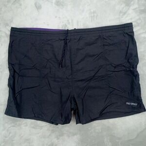 Pro Spirit Mens XL Swim‎ Trunks Black Purple Vintage Mesh Lined Nylon Shorts